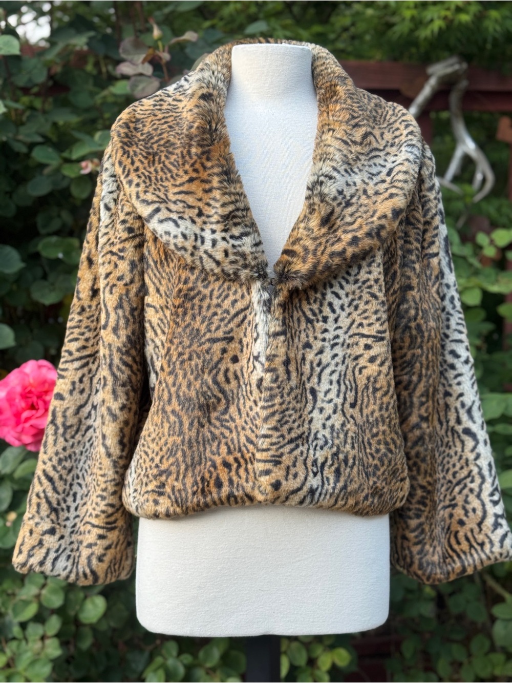 Cejon Faux Fur Leopard-Print Teddy Jacket in Tan and Black